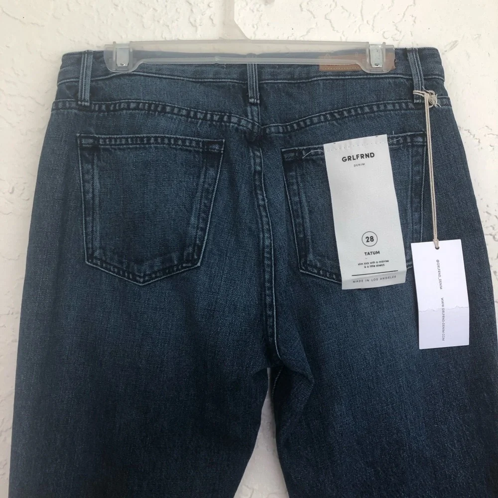 GRLFRND Jeans Tatum High Rise Straight Cropped Raw Hem Stretch Jeans Size 28